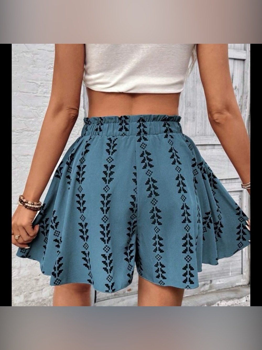 Blue geometric print shorts